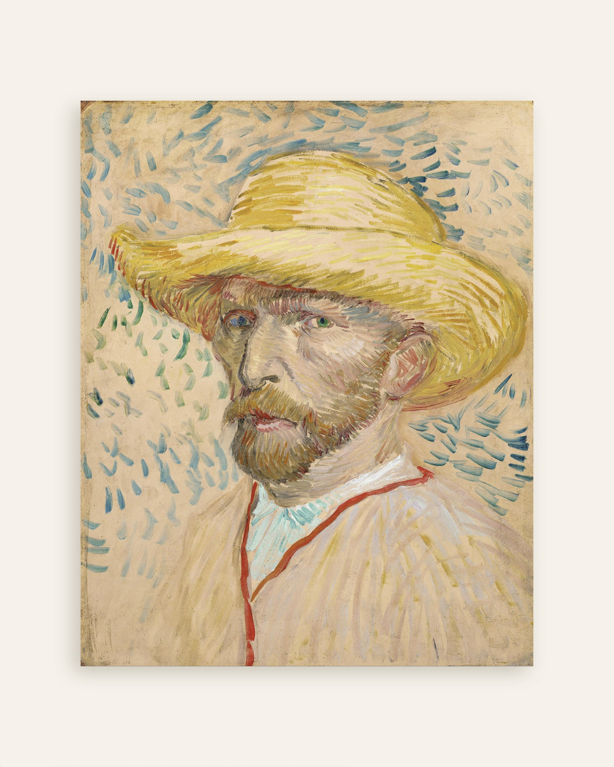 Juliste teoksesta Vincent van Goghin omakuva olkihatussa ja maalarin takissa (1887), pikkukuva