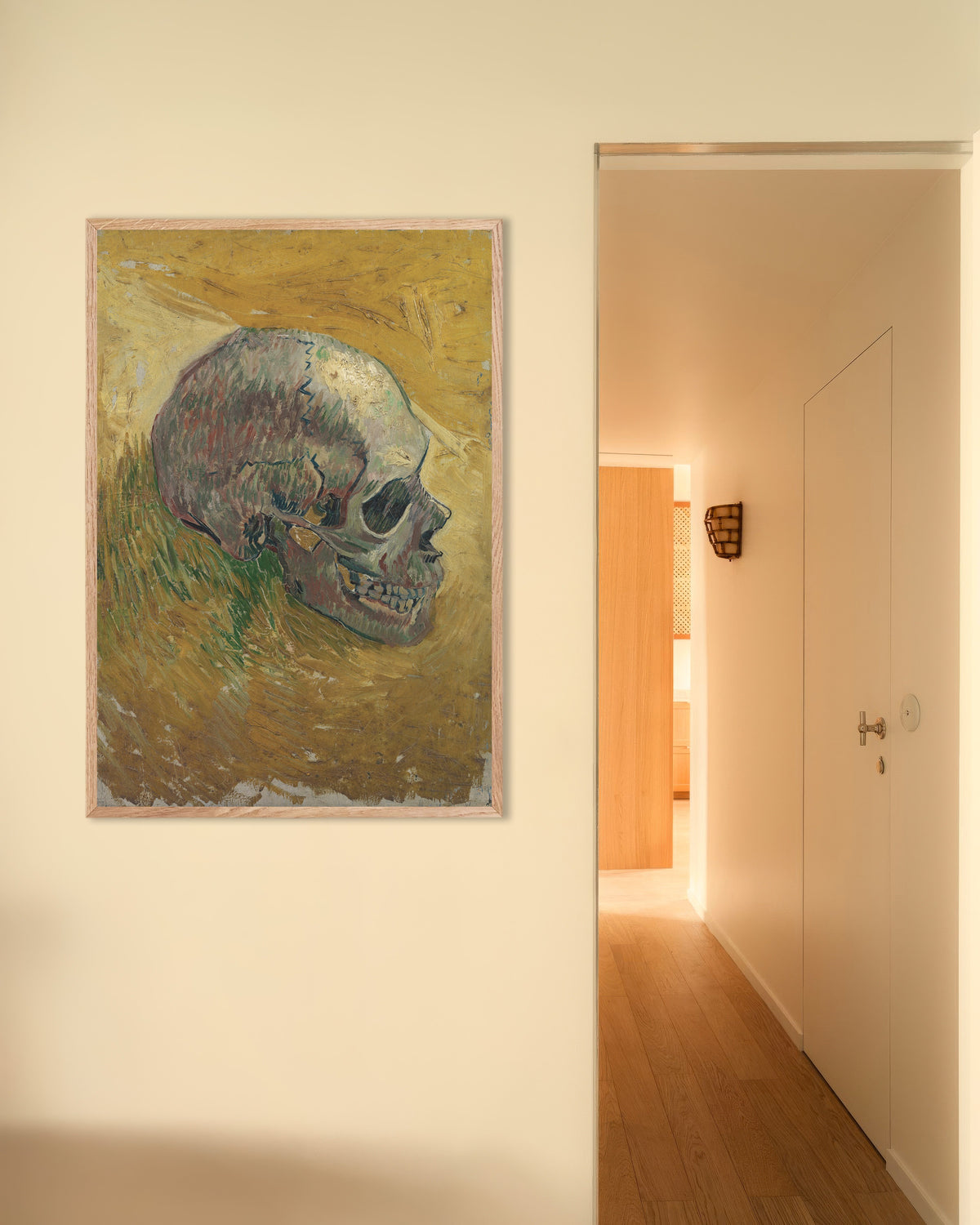 Juliste teoksesta Pääkallo (1887), Vincent van Gogh, luonnonvärisissä puukehyksissä