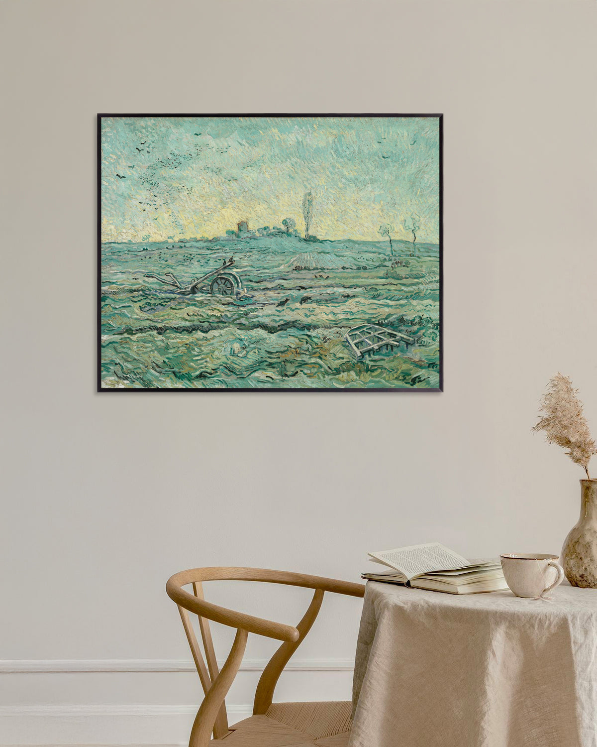 Juliste teoksesta Lumen peittämä pelto äkeen kanssa, Jean-François Millet’n mukaan (1890), Vincent van Gogh, metallikehyksissä