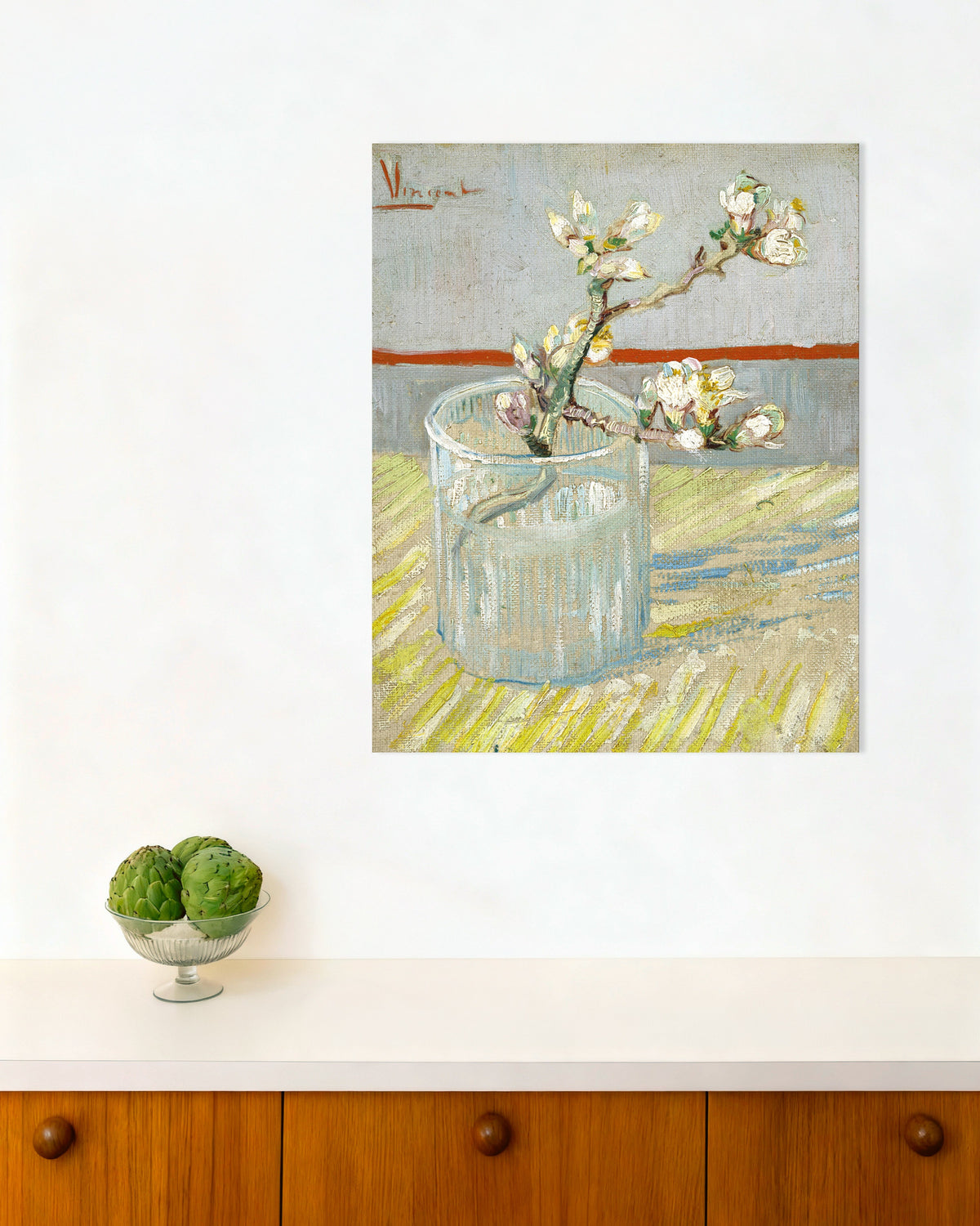Juliste teoksesta Kukkivan mantelin oksa lasissa (1888), Vincent van Gogh