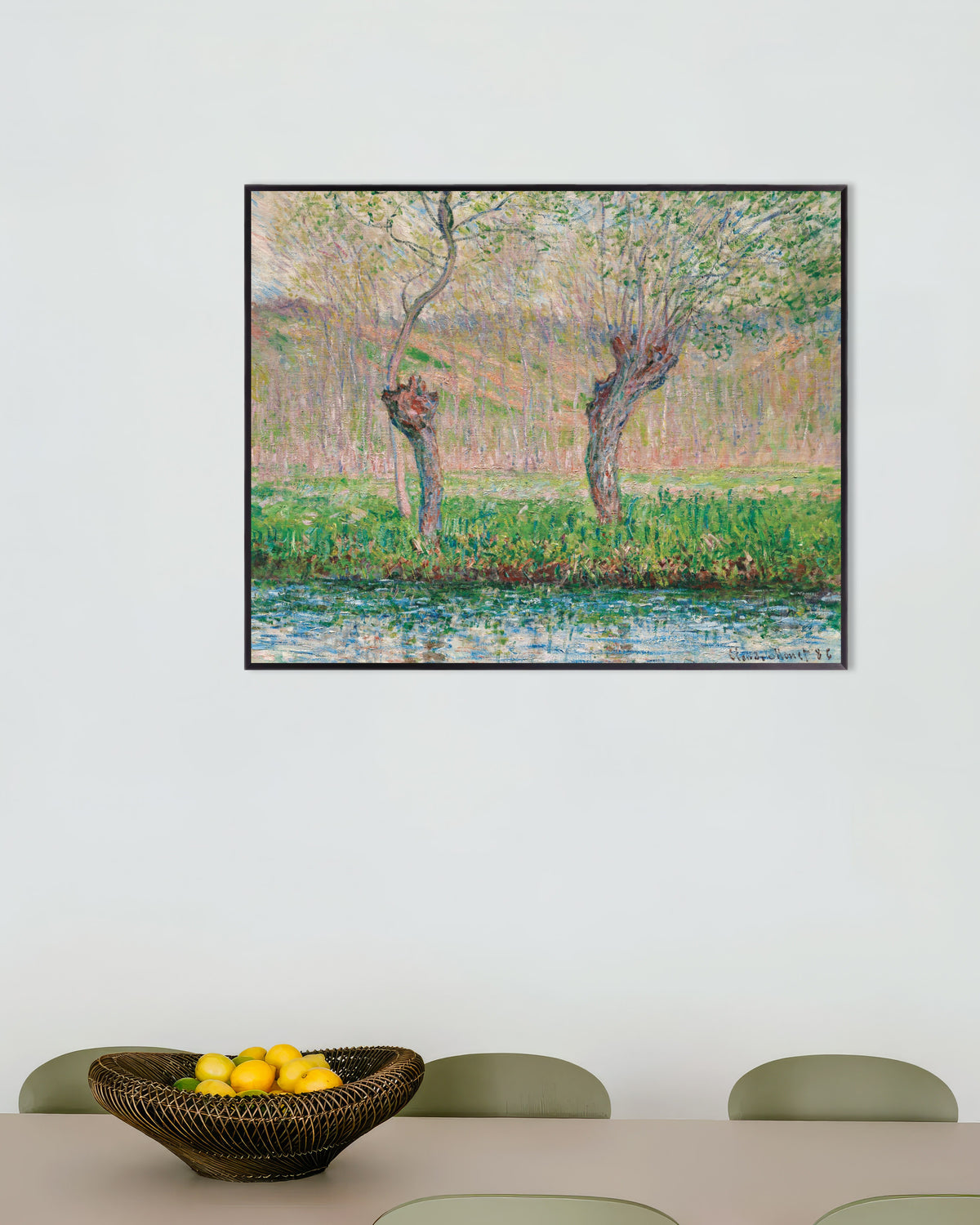 Claude Monet’n Kevät, pajut (1885) -juliste metallikehyksessä