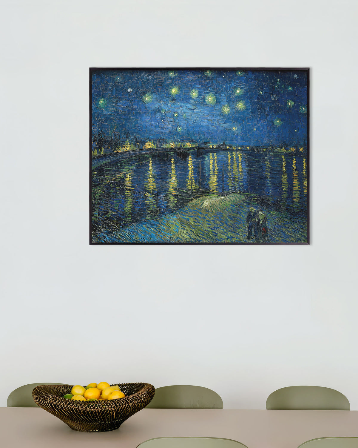 Juliste teoksesta Tähtikirkas yö Rhône-joen yllä (1888), Vincent van Gogh, metallikehyksillä