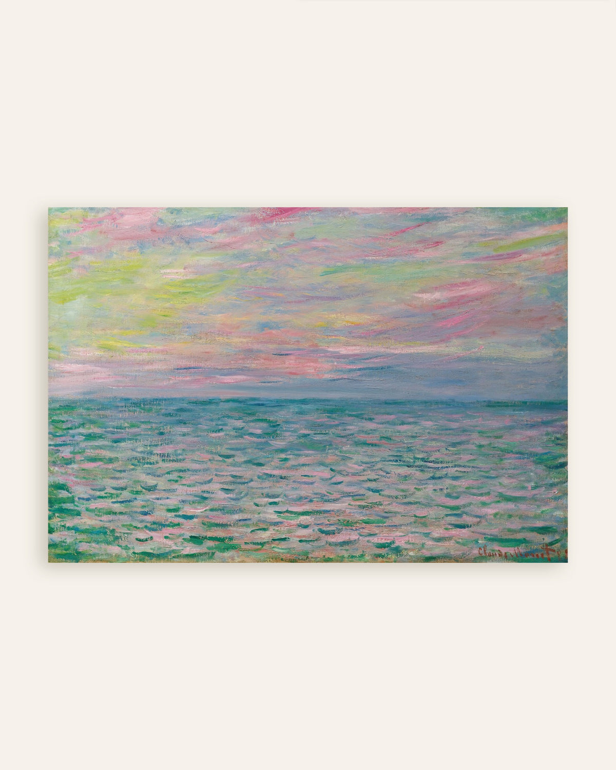 Claude Monet’n Auringonlasku Pourvillessa, aava meri (1882) -juliste, pienoiskuva