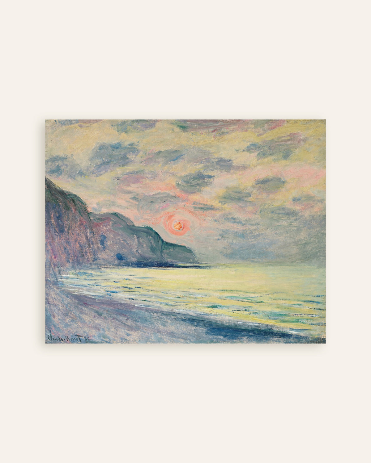 Claude Monet’n Auringonlasku usvaisella säällä, Pourville (1882) -juliste, pienoiskuva