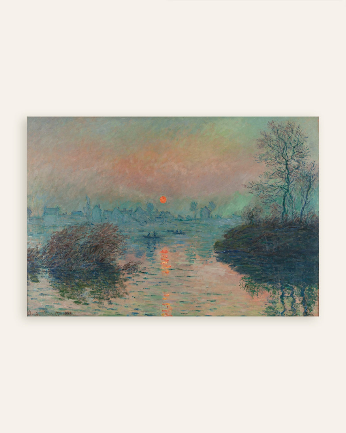 Claude Monet’n Auringonlasku Seinellä Lavacourtissa, talvi (1880) -juliste, pienoiskuva