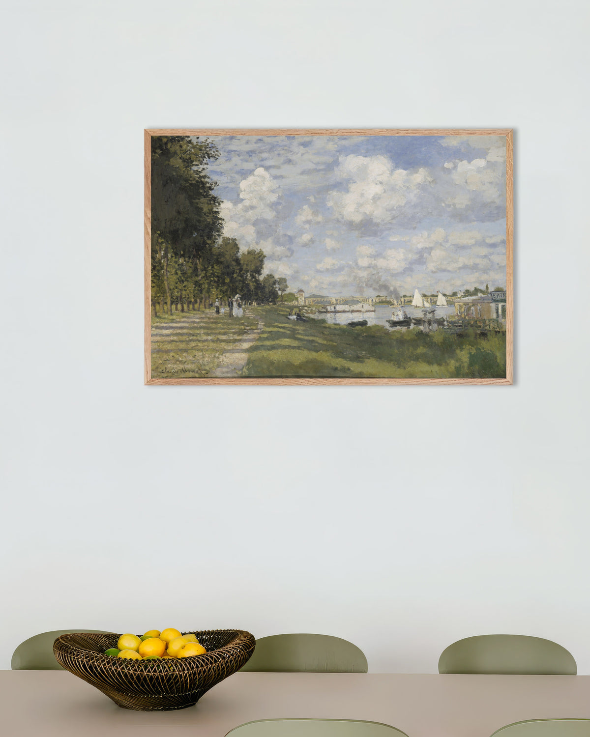 Claude Monet’n Argenteuilin allas (n. 1872) -juliste luonnonvärisessä puukehyksessä