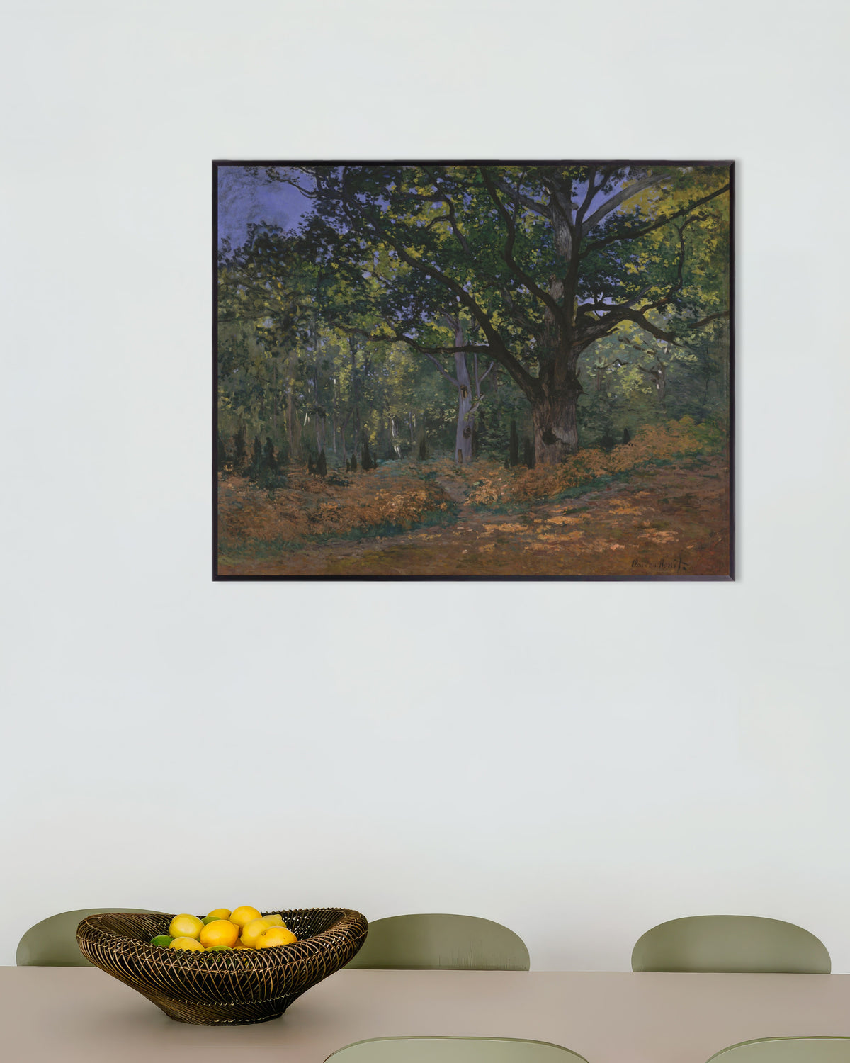 Claude Monet’n Bodmerin tammi, Fontainebleaun metsä (1865) -juliste metallikehyksessä