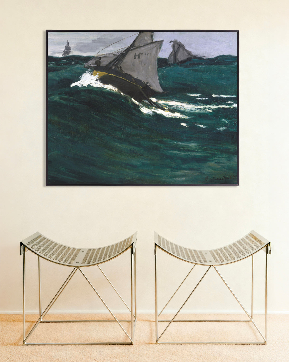 Claude Monet’n Vihreä aalto (n. 1866–1867) -juliste metallikehyksessä