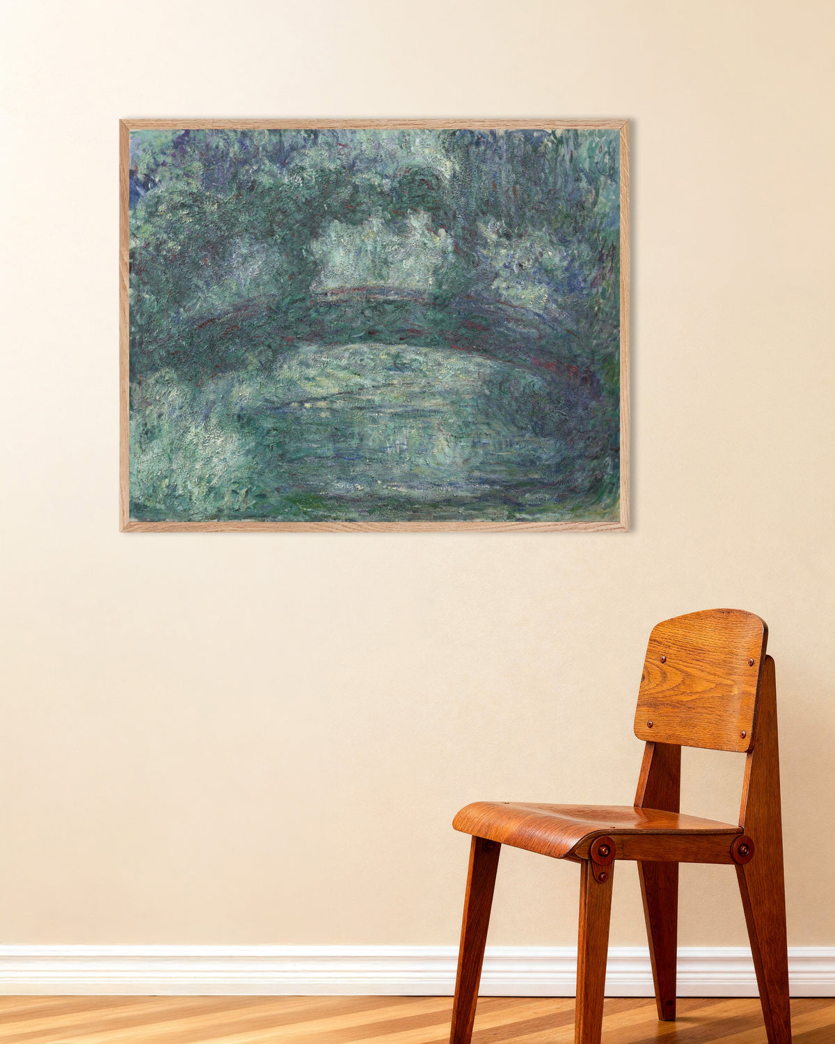 Claude Monet’n Japanilainen silta (1919–1924) -juliste luonnonvärisessä puukehyksessä