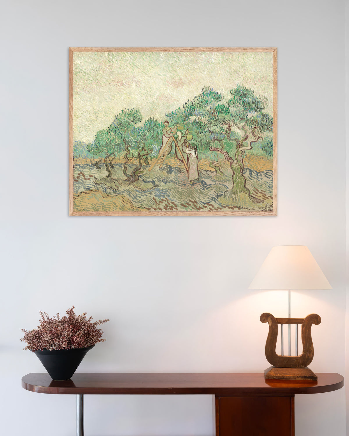 Vincent van Goghin Oliivilehto (1889) -juliste luonnonvärisellä puukehyksellä