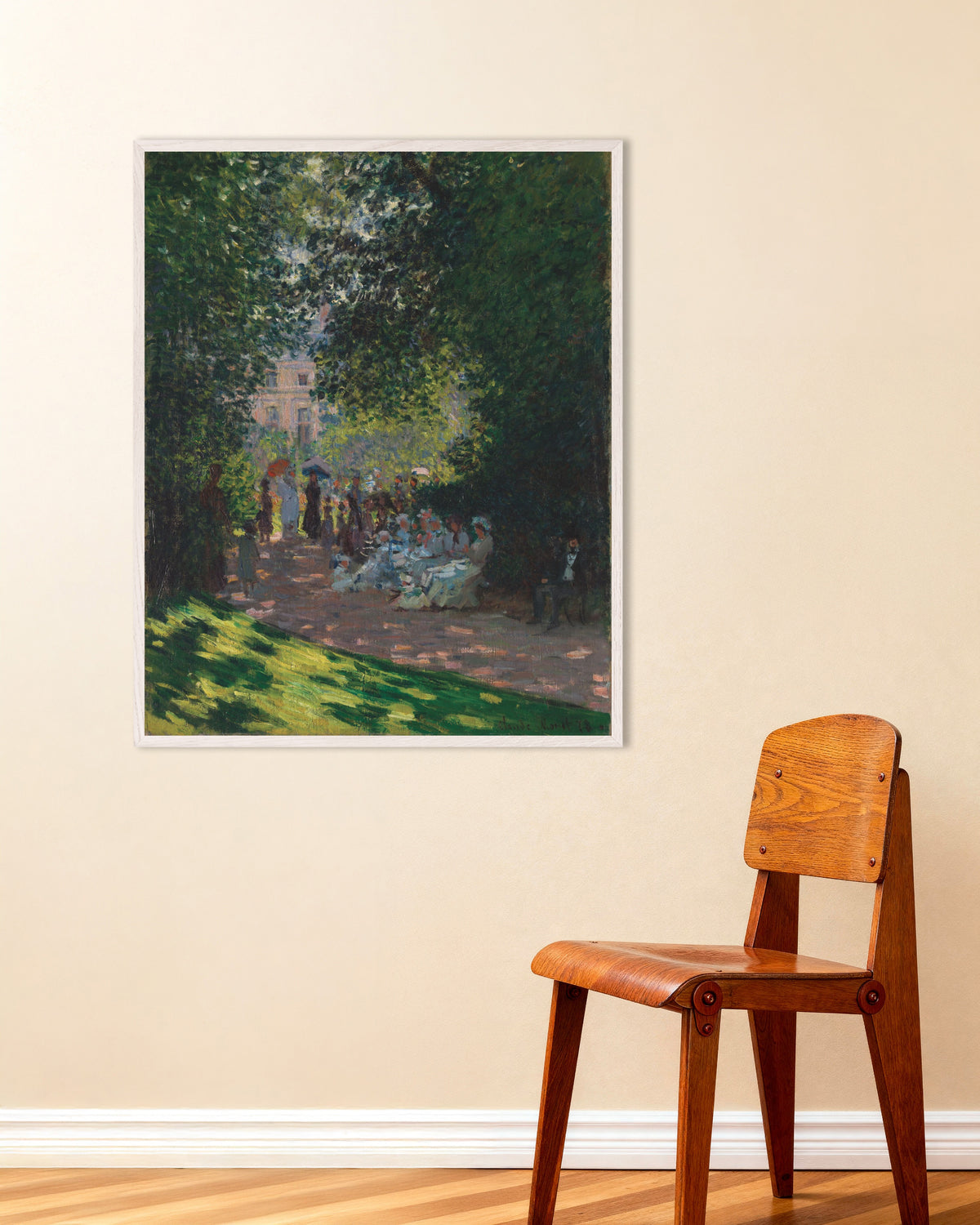 Claude Monet’n Parc Monceau (1878) -juliste valkoisessa puukehyksessä