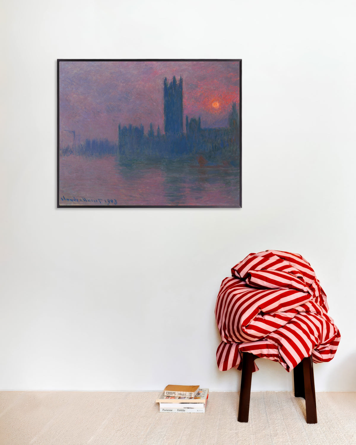 Claude Monet’n Parlamenttitalo, laskeva aurinko (1900–1903) -juliste metallikehyksessä