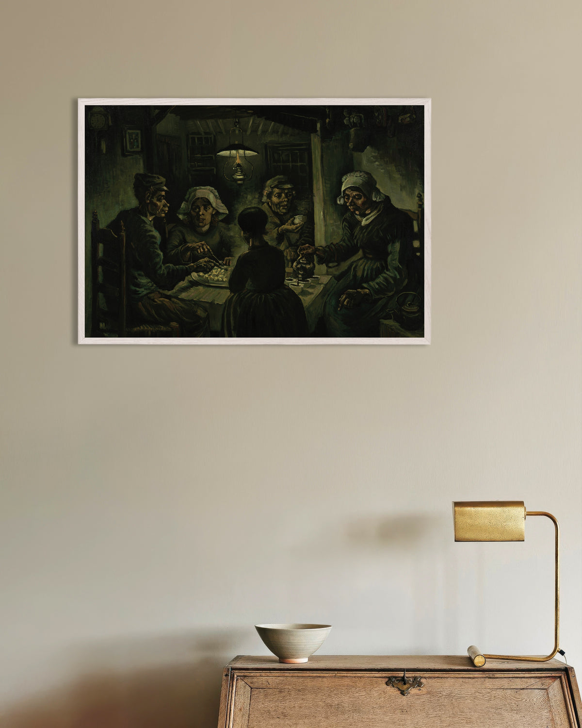 Vincent van Goghin Perunansyöjät (1885) -juliste valkoisella puukehyksellä