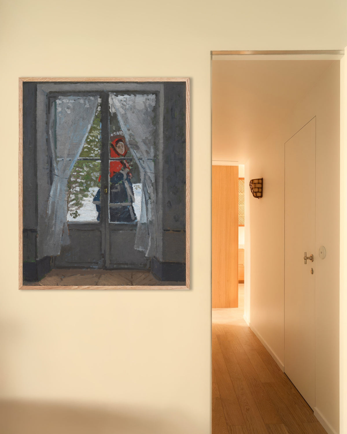 Claude Monet’n Punainen huivi (n. 1868–1873) -juliste luonnonvärisessä puukehyksessä