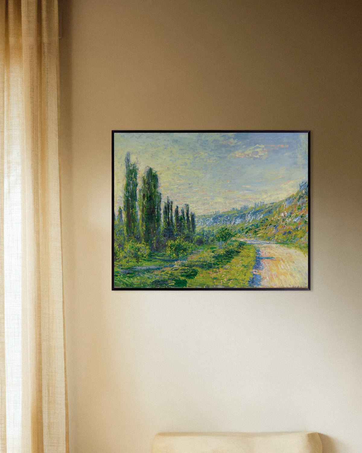 Claude Monet’n Tie Vétheuilissa (n. 1880) -juliste metallikehyksessä