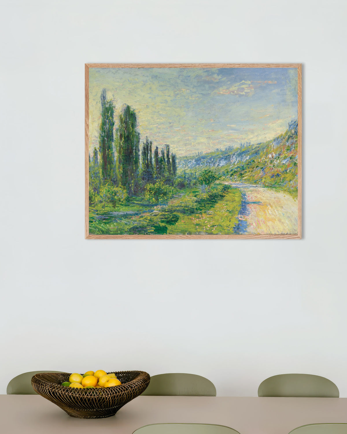 Claude Monet’n Tie Vétheuilissa (n. 1880) -juliste luonnonvärisessä puukehyksessä