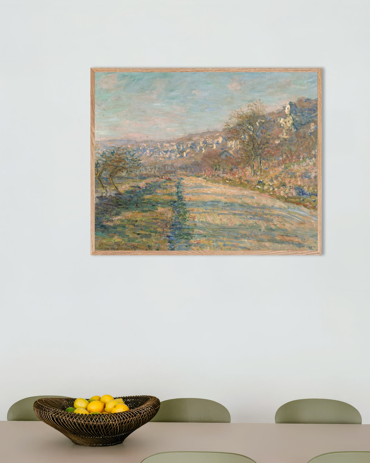 Claude Monet’n Tie La Roche-Guyoniin (1880) -juliste luonnonvärisessä puukehyksessä