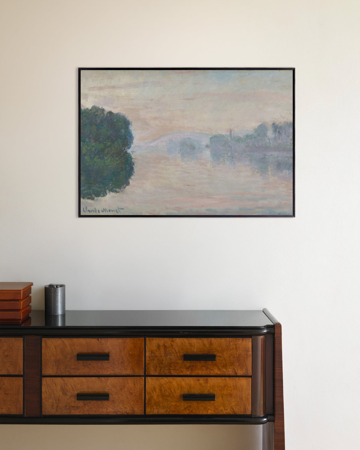 Claude Monet’n Seine usvassa (1894) -juliste metallikehyksessä
