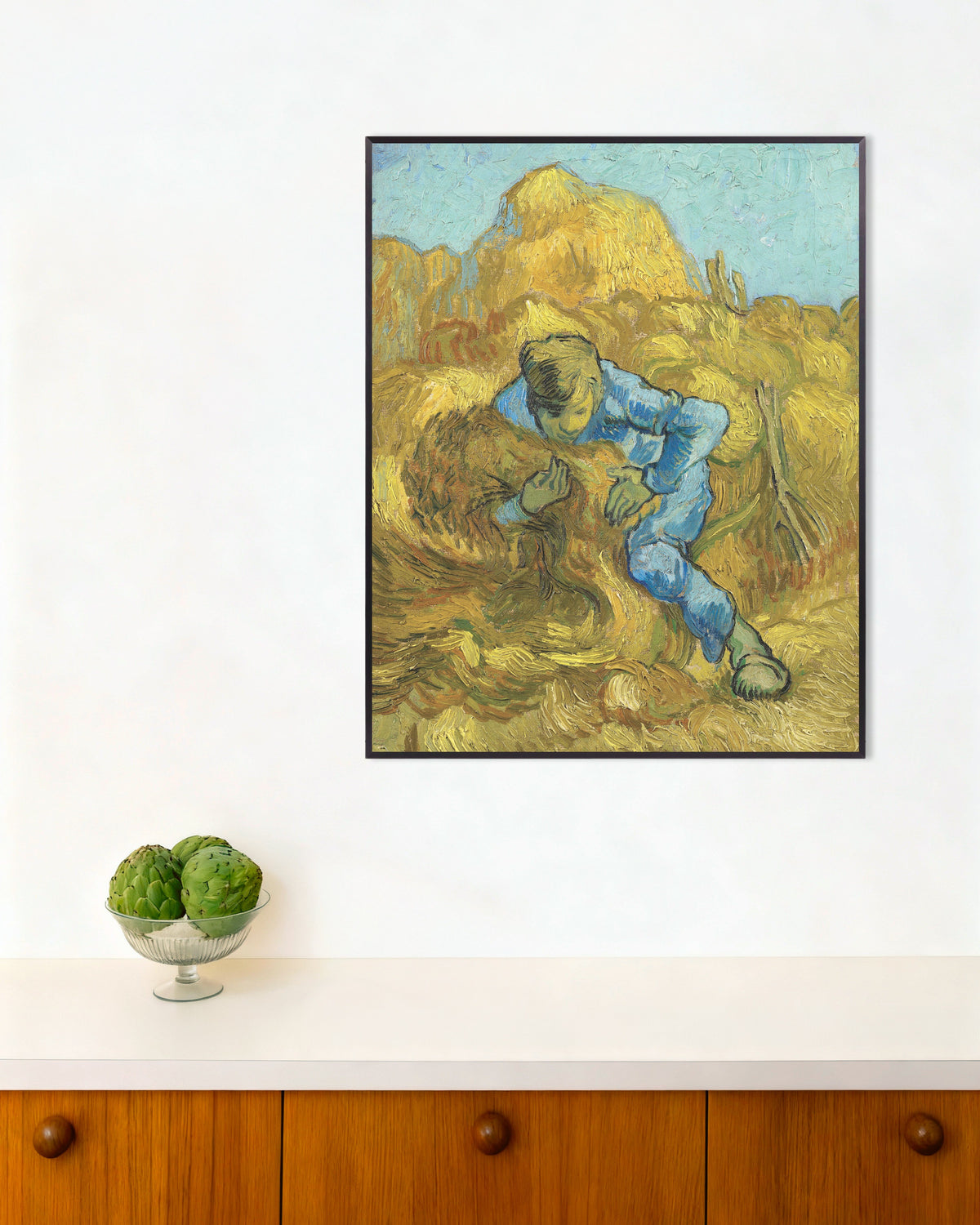 Juliste teoksesta Lyhteensitoja, Milletiä mukaillen (1889), Vincent van Gogh, metallikehyksissä