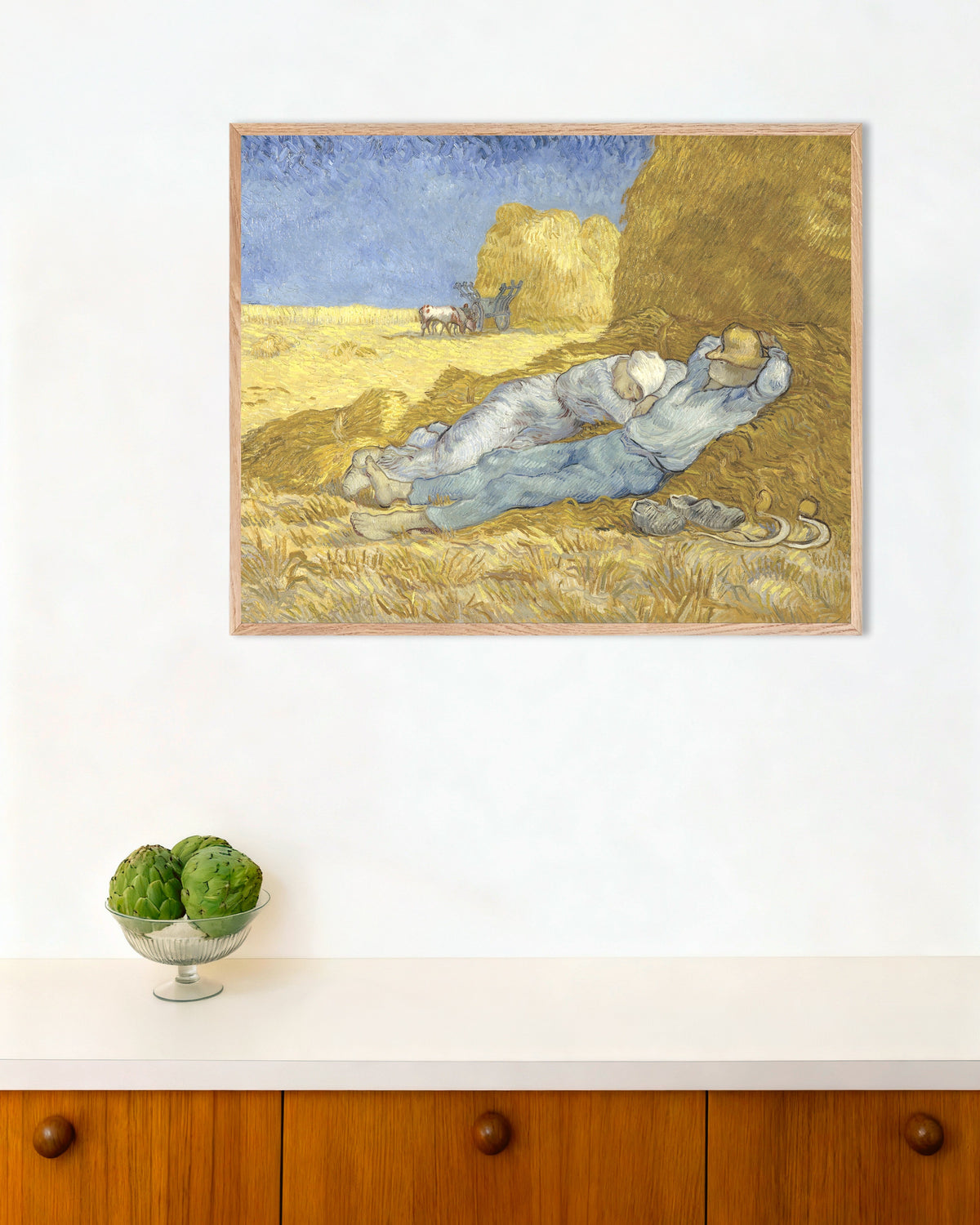 Juliste teoksesta Siesta Milletiä mukaillen (1890), Vincent van Gogh, luonnonvärisellä puukehyksellä