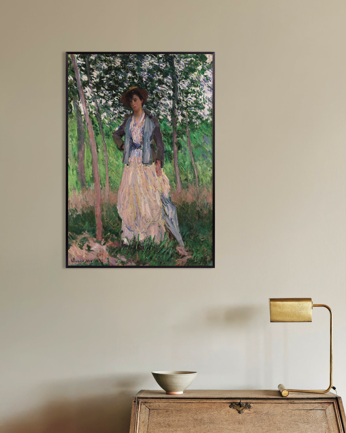 Claude Monet’n Kävelijä, Suzanne Hoschedé (1887) -juliste metallikehyksessä