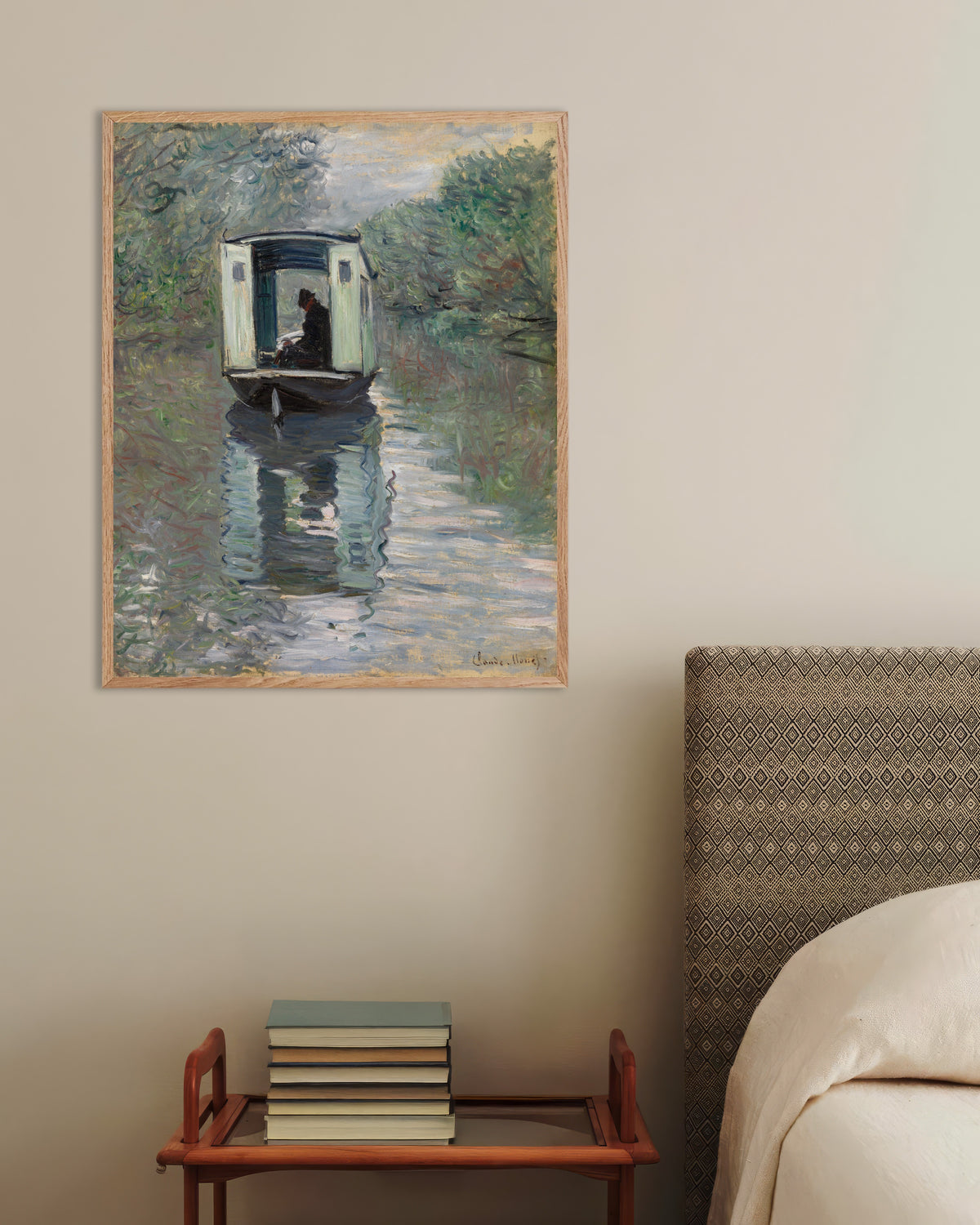 Claude Monet’n Ateljeevene (1876) -juliste luonnonvärisessä puukehyksessä