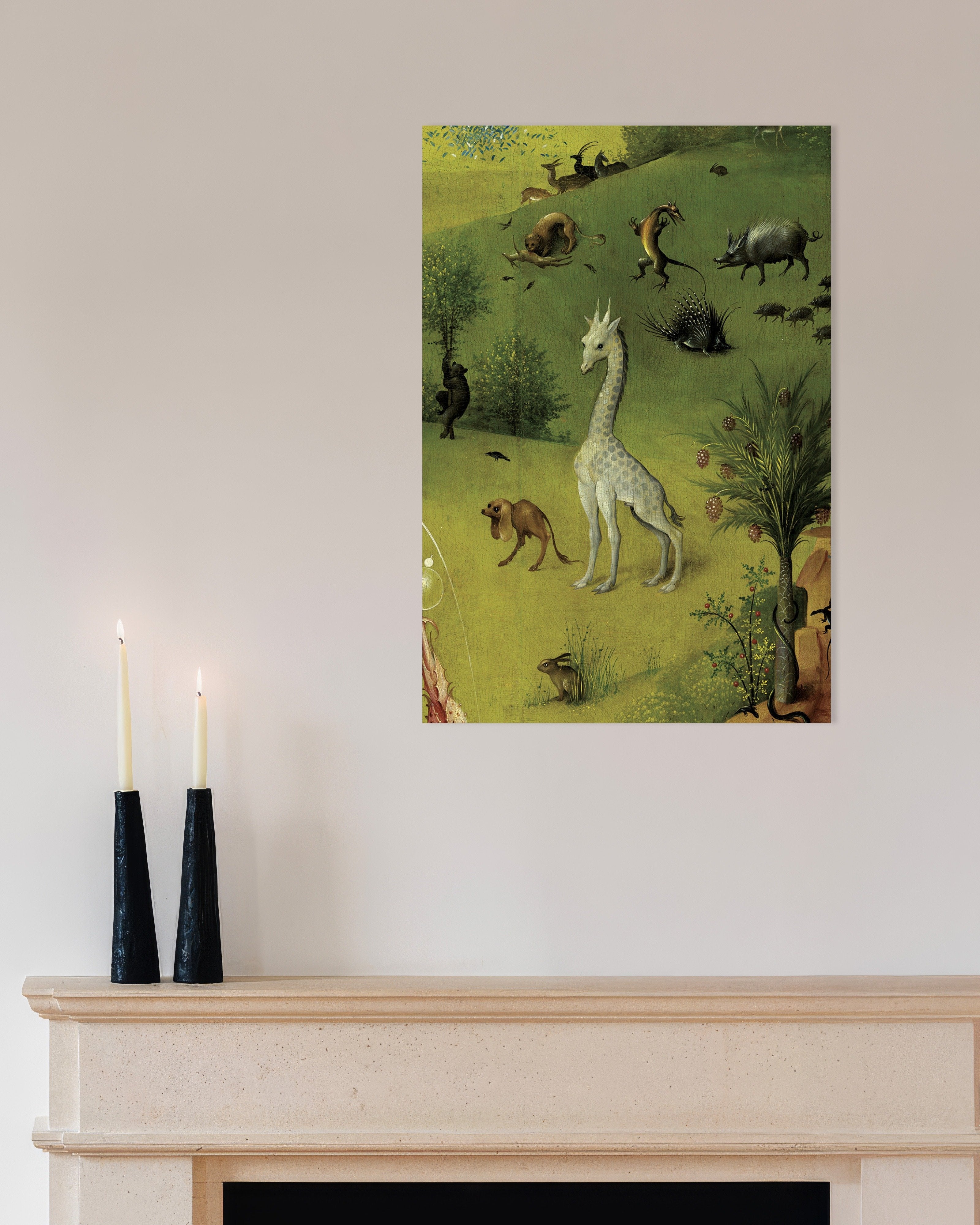Poster of The white giraffe and exotic beasts - Detail from The Garden of Earthly Delights