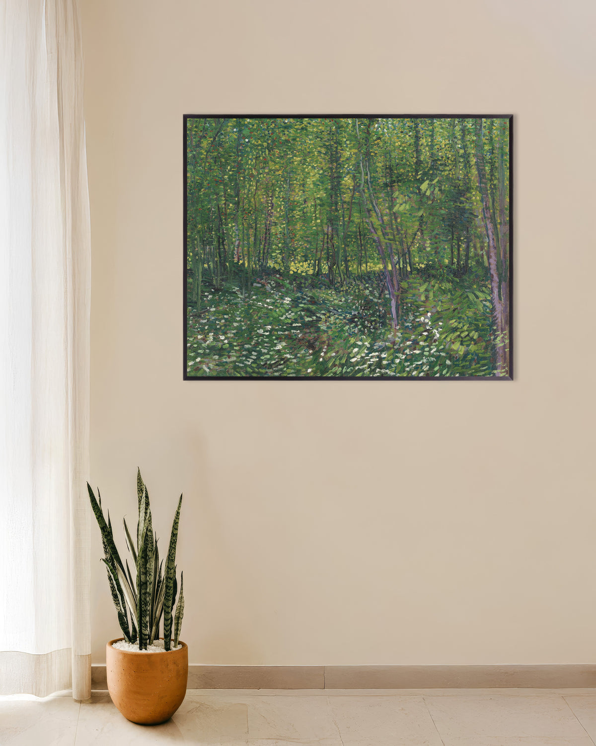 Juliste teoksesta Puut ja aluskasvillisuus (1887), Vincent van Gogh, metallikehyksellä