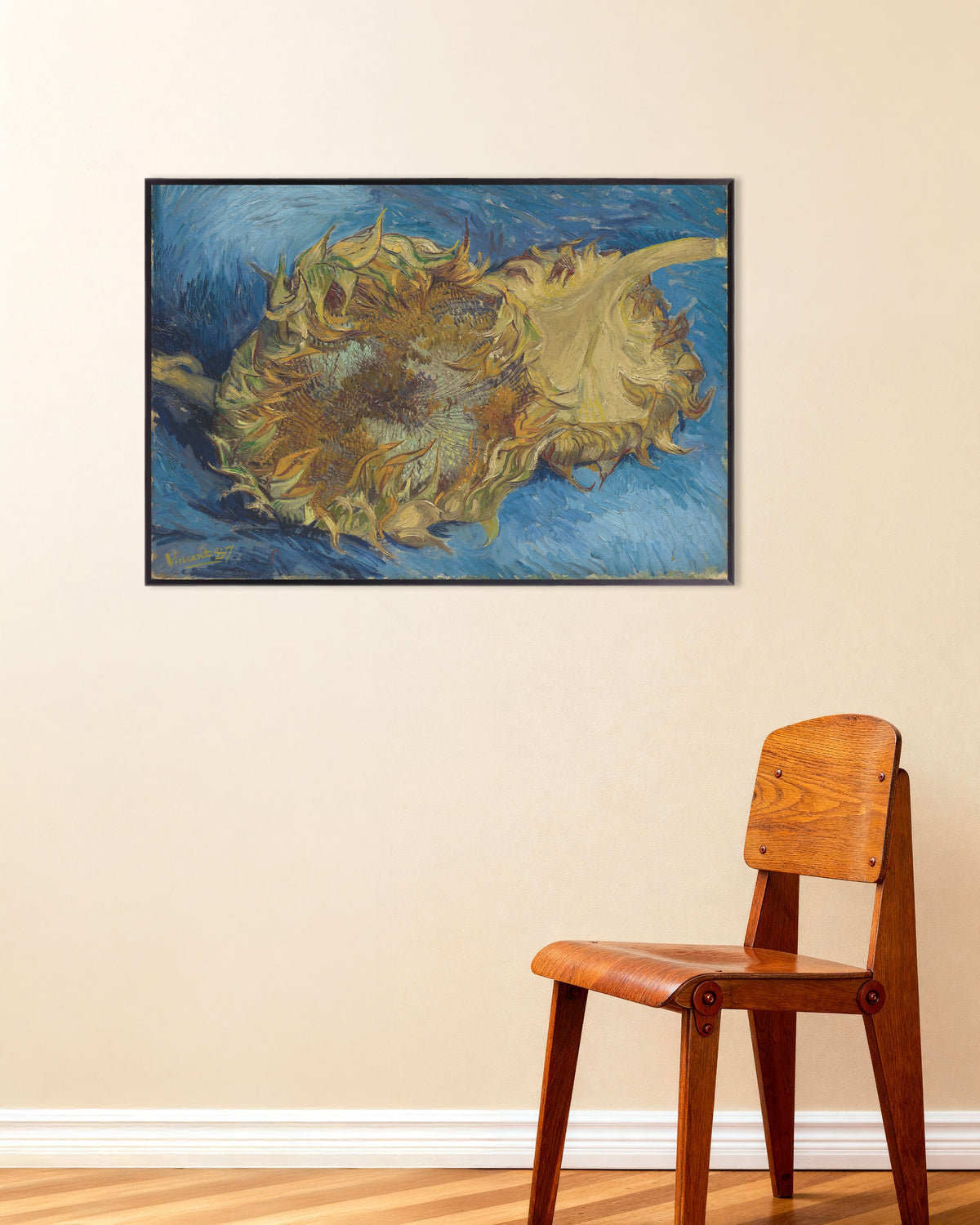 Juliste teoksesta Kaksi leikattua auringonkukkaa (1887), Vincent van Gogh, metallikehyksillä