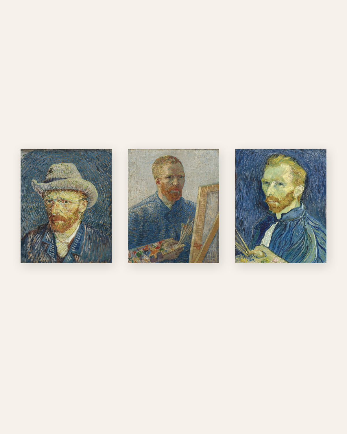Van Gogh -omakuvajulisteet, 3 kpl setti: Pariisista Saint-Rémyyn, ilman kehystä