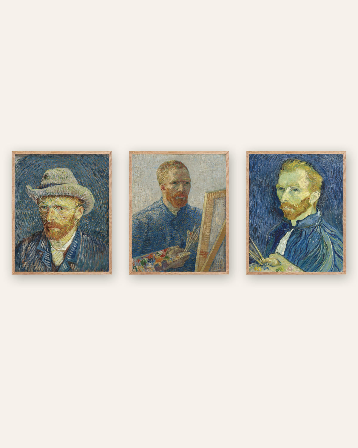 Van Gogh -omakuvajulisteet, 3 kpl setti: Pariisista Saint-Rémyyn, luonnontammikehyksissä