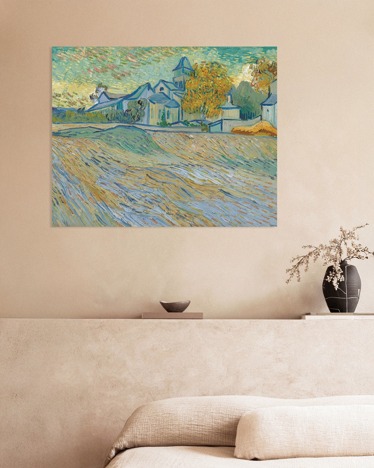 Poster of View of the Asylum and Chapel at Saint-Rémy (1889) by Vincent van Gogh