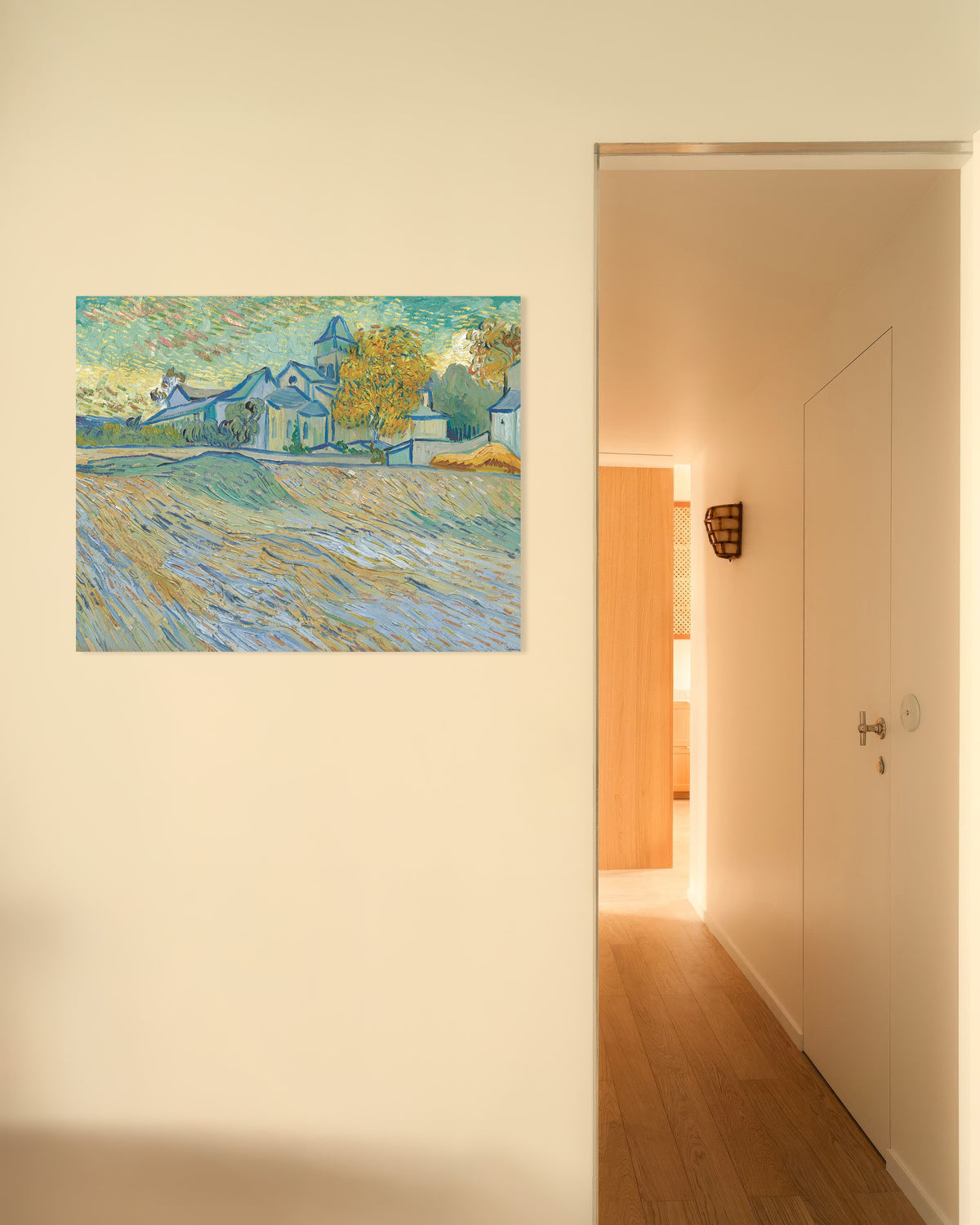 Juliste, jossa on Näkymä Saint-Rémyn mielisairaalaan ja kappeliin (1889), Vincent van Gogh