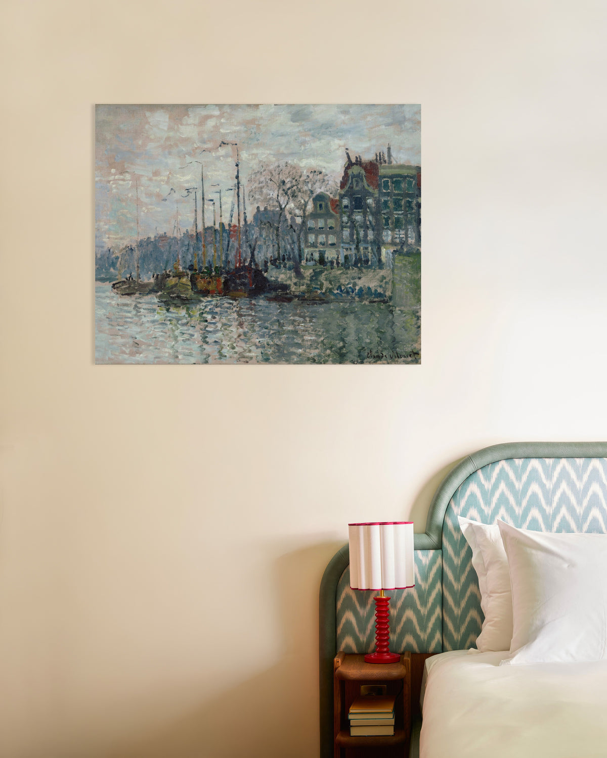 Claude Monet’n Näkymä Prins Hendrikkadelle ja Kromme Waalille Amsterdamissa (1874) -juliste