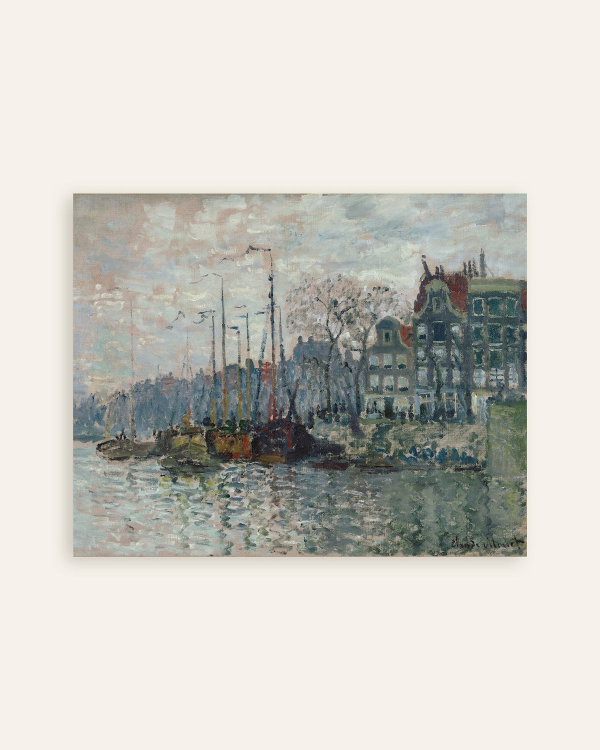 Claude Monet’n Näkymä Prins Hendrikkadelle ja Kromme Waalille Amsterdamissa (1874) -juliste, pienoiskuva