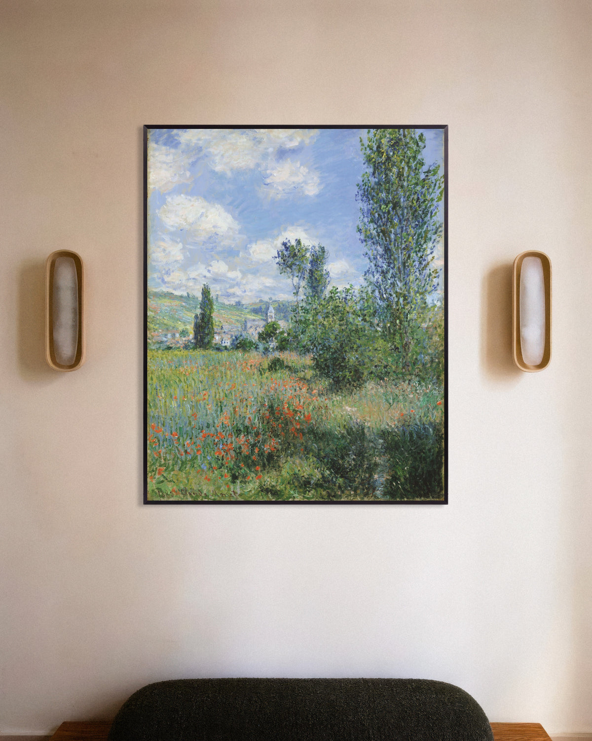 Claude Monet’n Näkymä Vétheuiliin (1880) -juliste metallikehyksessä