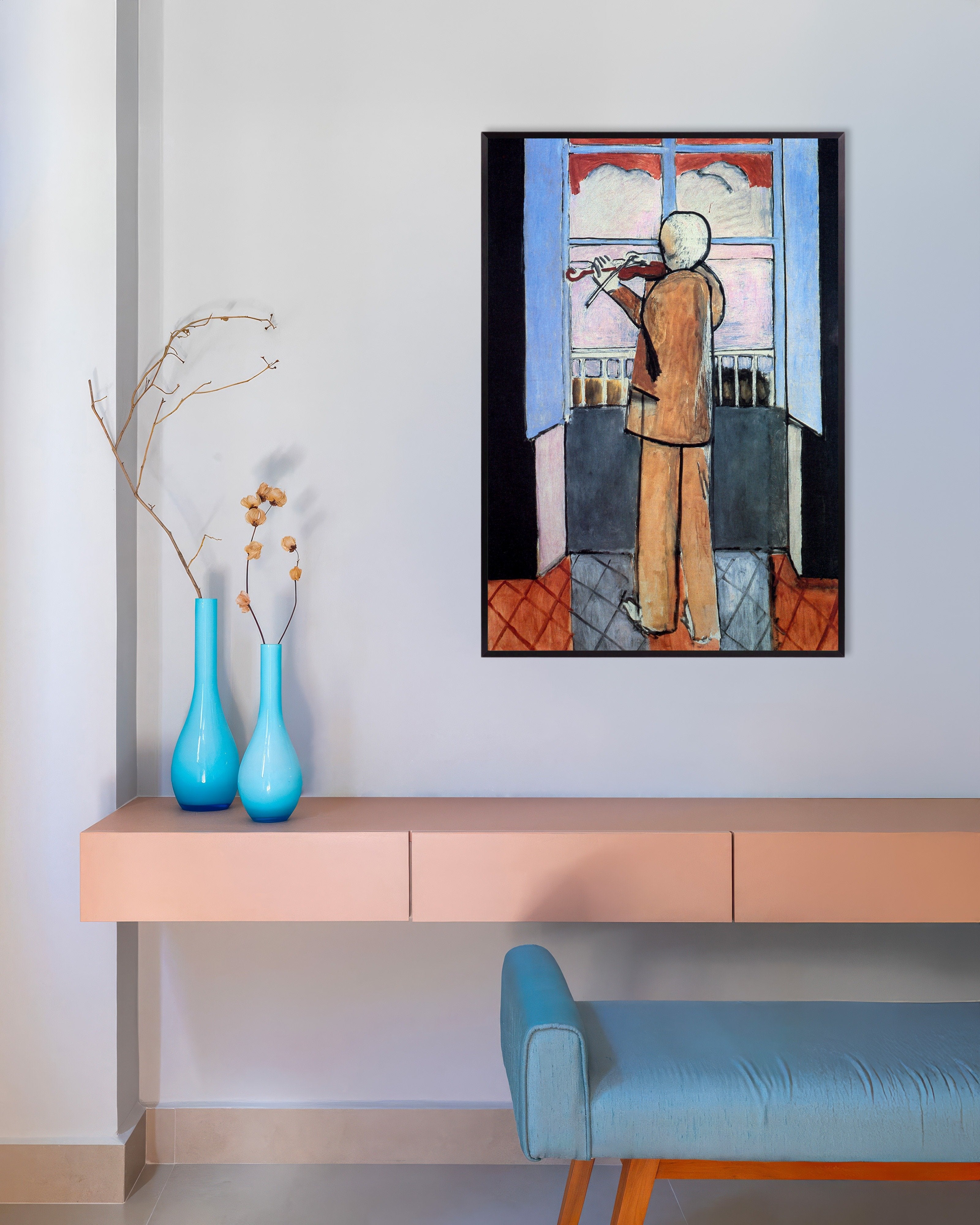 Poster of Violinist at the window (1918) by Henri Matisse, with metal frame