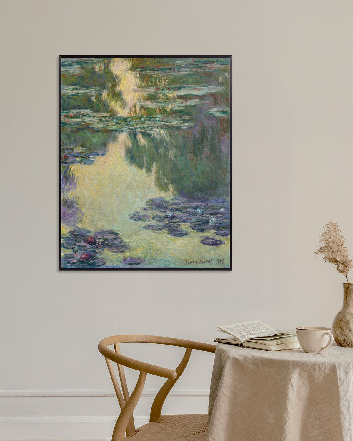 Claude Monet’n Lumpeet (1907) -juliste metallikehyksessä