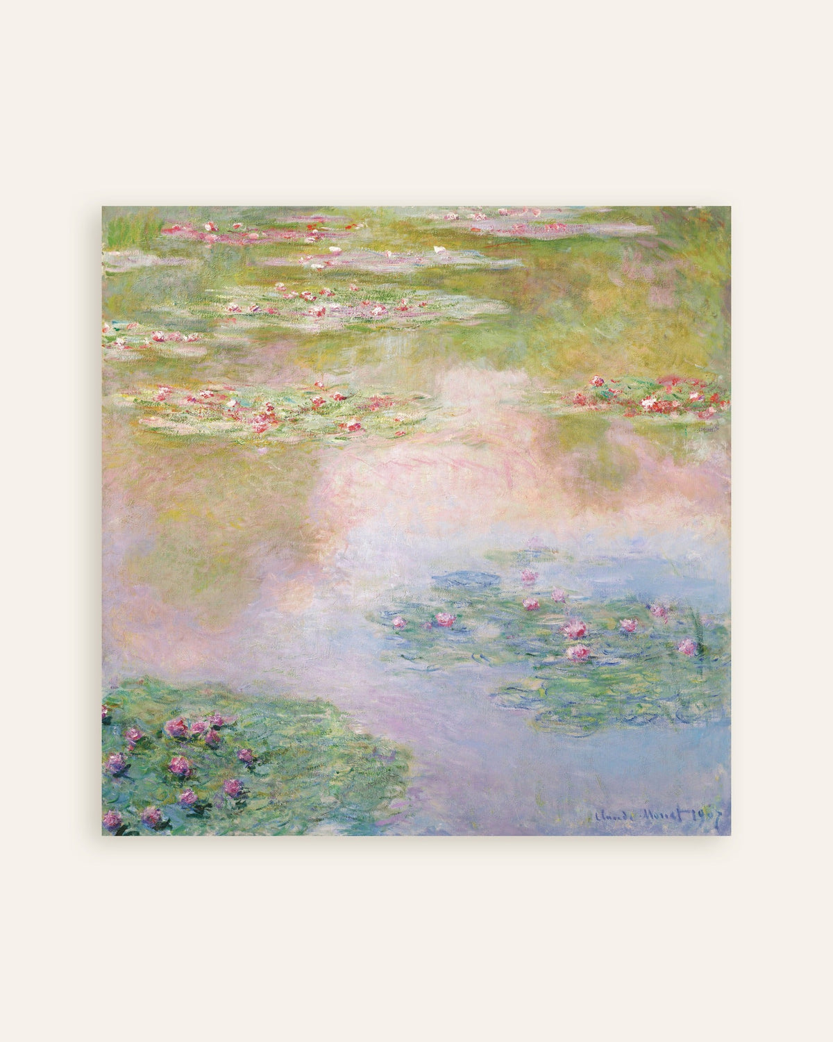 Claude Monet’n Lumpeet, vaaleanpunaiset heijastukset (1907) -juliste, pienoiskuva