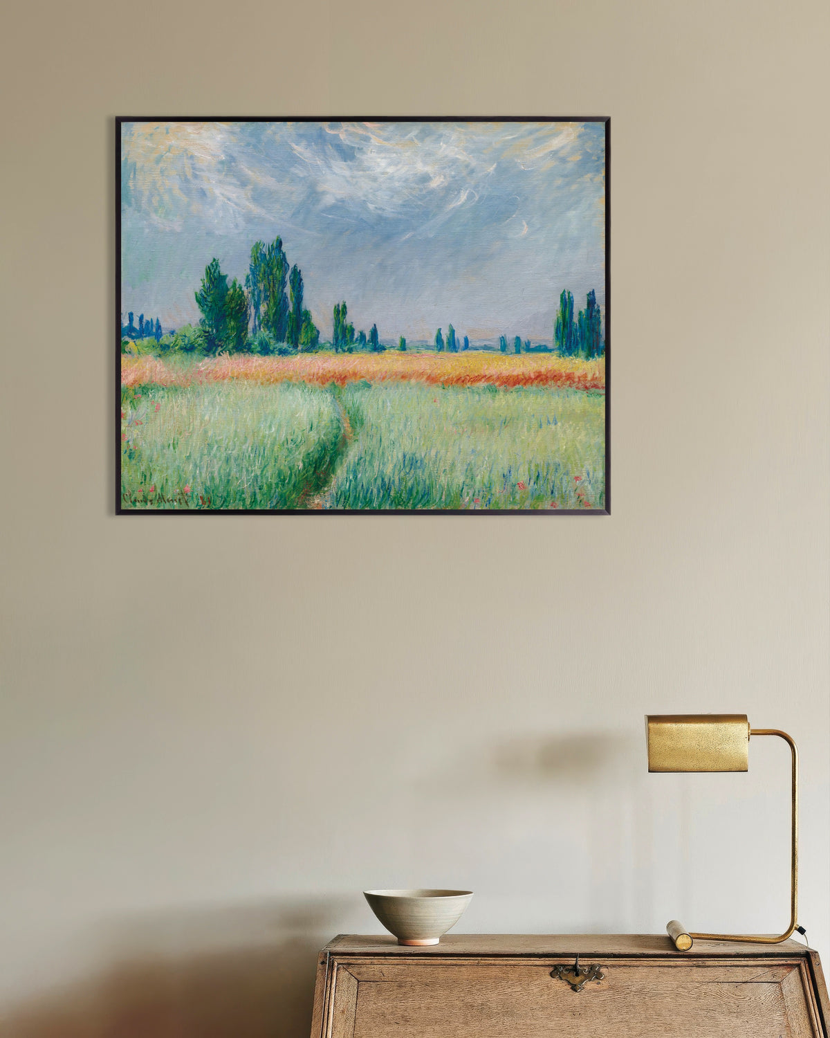 Claude Monet’n Vehnäpelto (1881) -juliste metallikehyksessä
