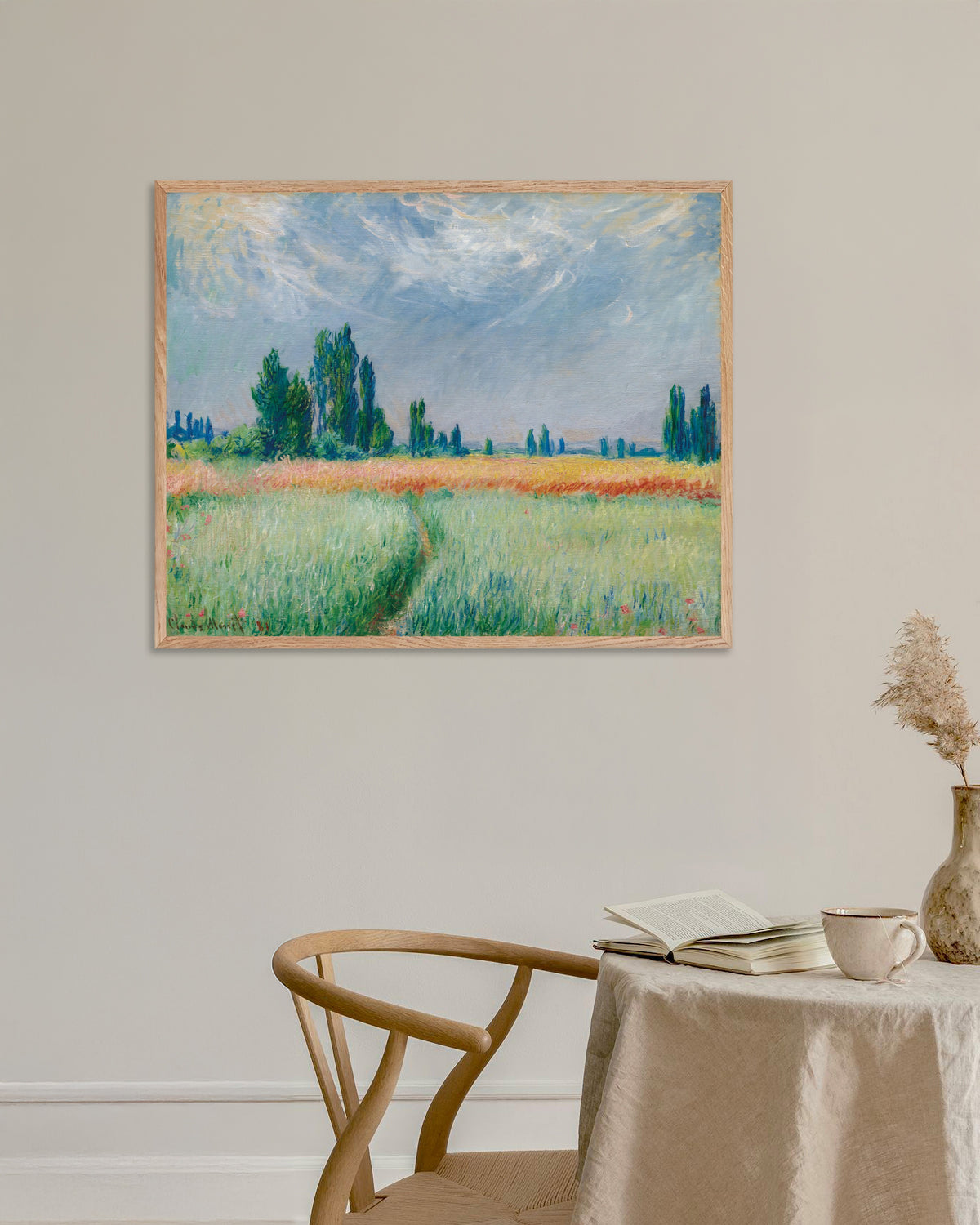 Claude Monet’n Vehnäpelto (1881) -juliste luonnonvärisessä puukehyksessä