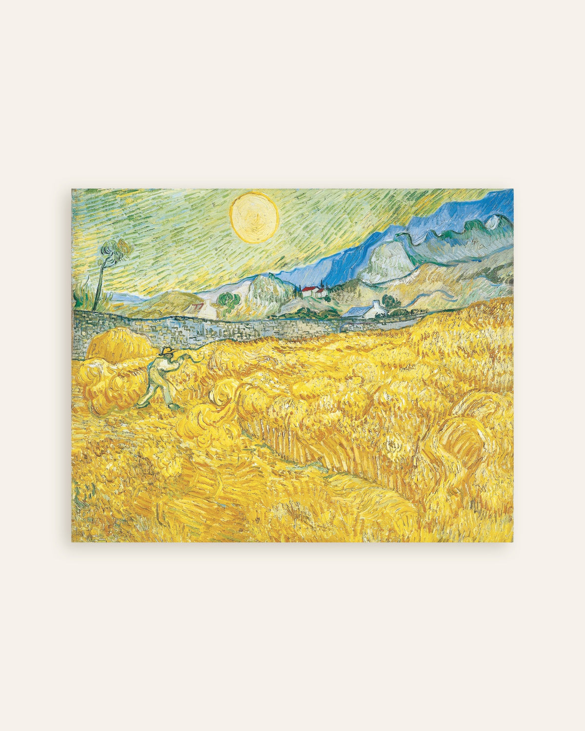 Juliste, jossa on Vincent van Goghin teos Viljapelto Saint-Paulin sairaalan takana niittäjän kanssa (1889), pikkukuva