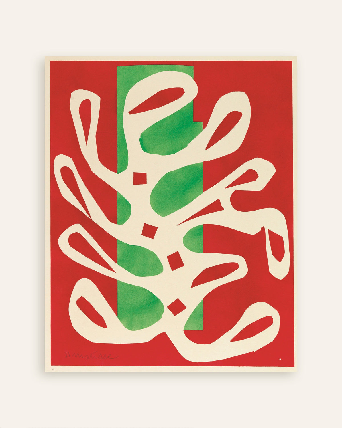 Juliste teoksesta Valkoinen levä punaisella ja vihreällä taustalla (1947), Henri Matisse, pikkukuva