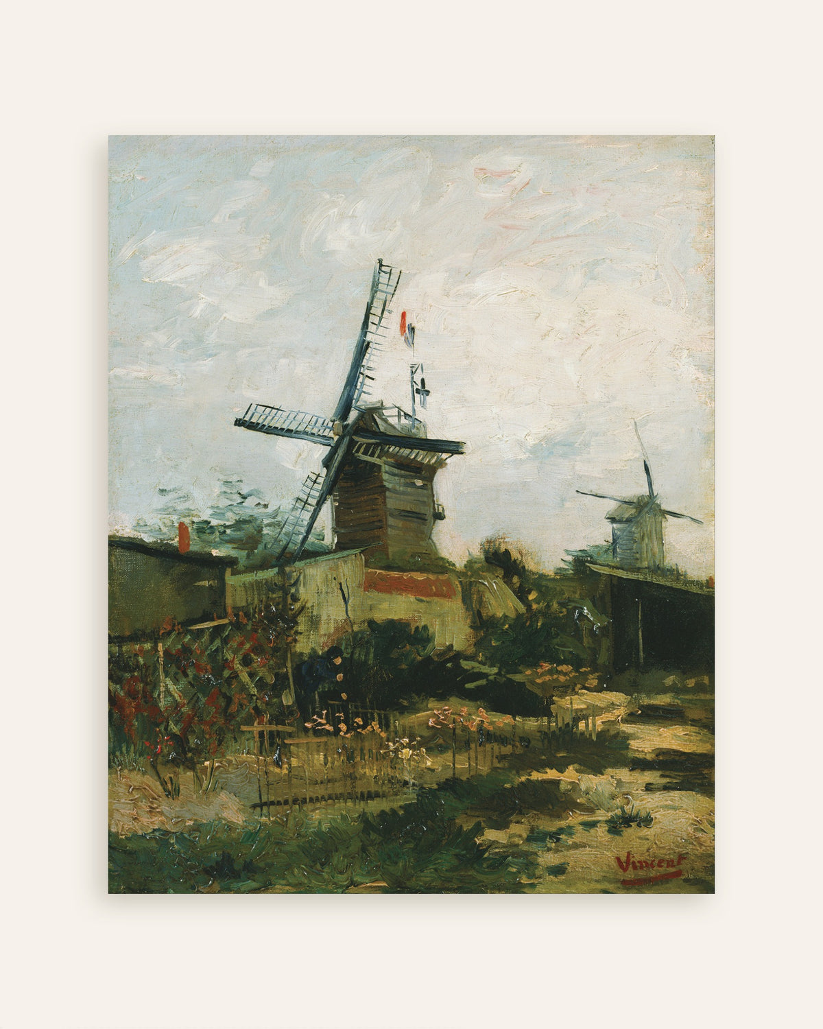 Pikkukuva julisteesta Vincent van Goghin Maunamyllyt Montmartrella (1886)