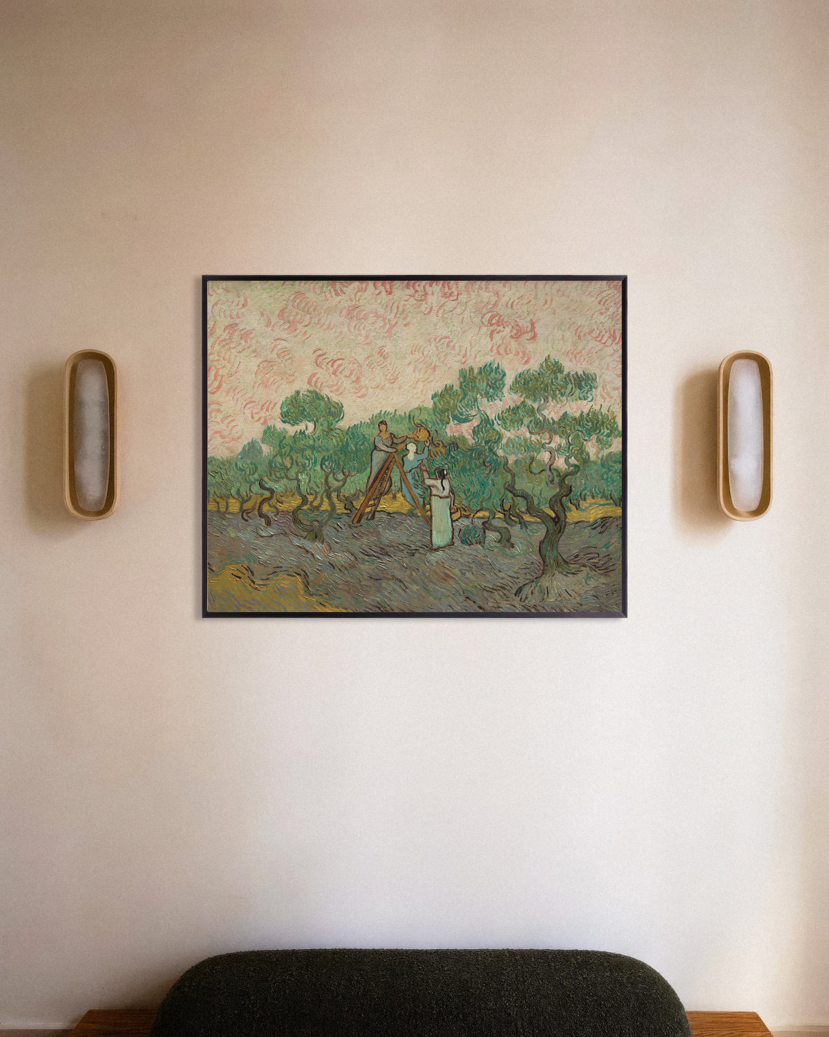 Juliste, Vincent van Goghin teos Naiset poimimassa oliiveja (1889), metallikehyksellä