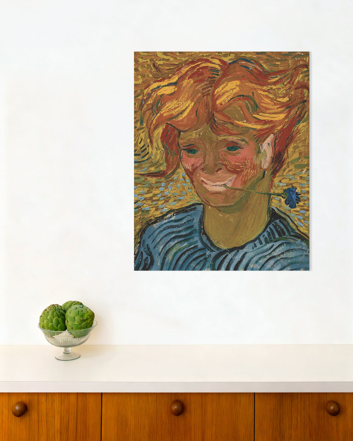 Juliste Vincent van Goghin Nuori mies ruiskaunokin kanssa (1890) -teoksesta